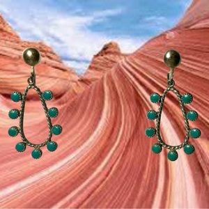 Vintage Sterling Snake Eye Turquoise Dangles 1 5/8